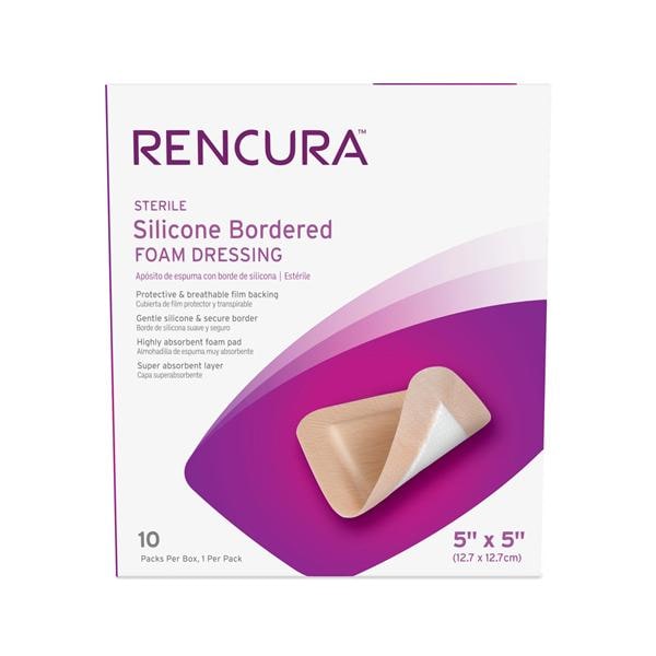 Rencura Silicone Foam Bordered Dressing 5x5" Sterile Square White/Tan Spr Abs