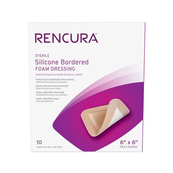 Rencura Silicone Foam Bordered Dressing 6x6" Sterile Square White/Tan Spr Abs