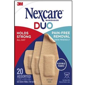 Nexcare Duo Bandage Fabric Assorted Sizes Beige Sterile 20/Bx, 24 BX/CA