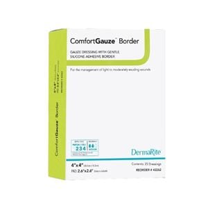 ComfortGauze Gauze Border Dressing 4x4" Square Silicone Adhesive LF