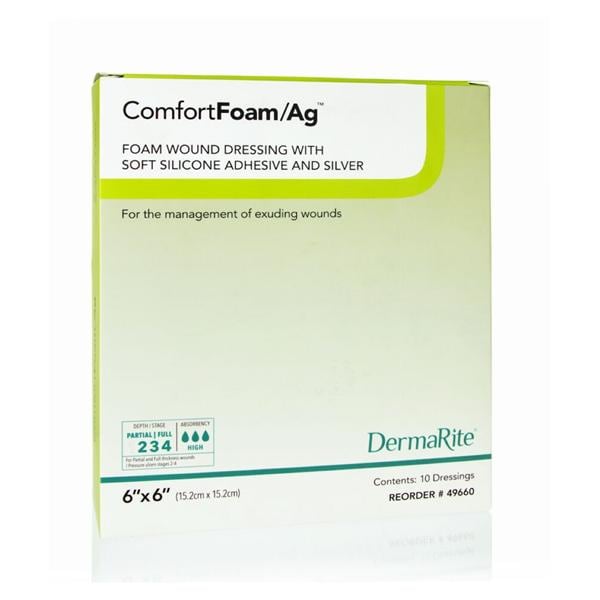 ComfortFoam/Ag Foam Non-Border Dressing 6x6" Strl Sqr Slcn Adh Slf Adh Wht/Tn LF