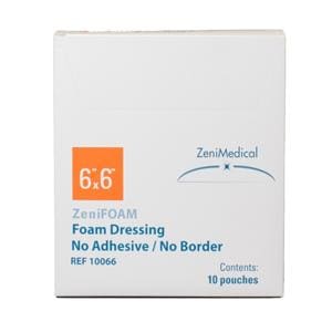 ZeniFOAM Polyurethane Foam Non-Border Dressing 6x6" Strl Sqr NAdhr NAdhs Tn Abs