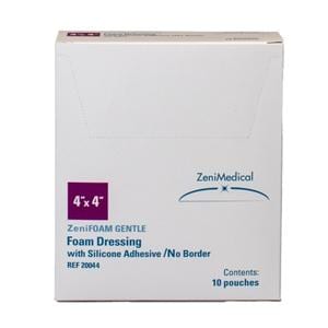 ZeniFOAM Gentle PU Fm Non-Border Dressing 4x4 Strl Sqr NAdhr Slcn Adh Tn Abs