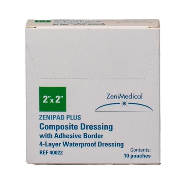 ZeniPAD Plus NWvn Composite Dressing 2x2 4Lyr Strl Sqr NAdhr Adh Brdr Wht Abs