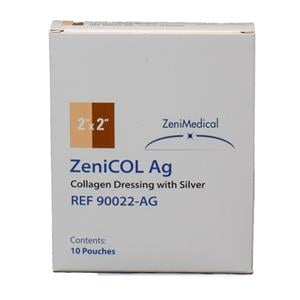 ZeniCOL Ag Collagen Wound Dressing 2x2" Sterile Square White