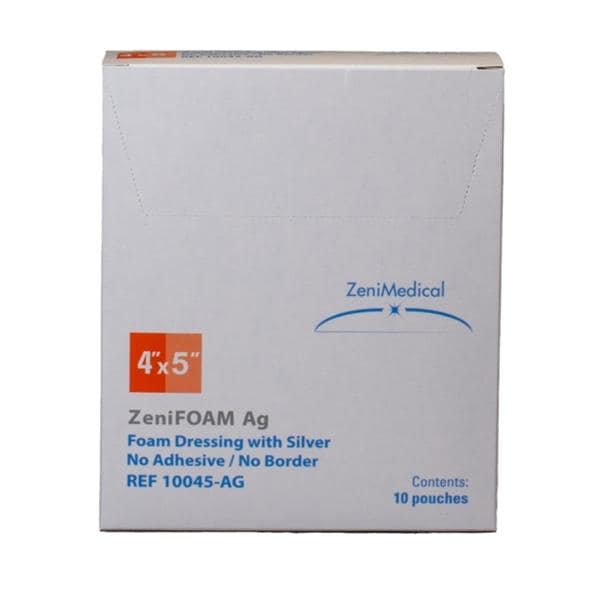 ZeniFOAM Ag Polyurethane Foam Non-Border Dressing 4x5" Strl Rect NAdh NAdh Tn