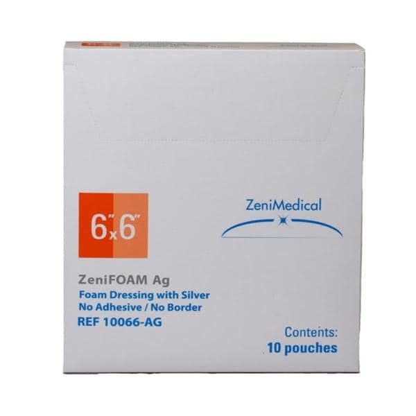 ZeniFOAM Ag Polyurethane Foam Wound Dressing 6x6" Sterile Square NAdhr Tn