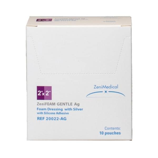 ZeniFOAM Ag GENTLE PU Fm Non-Border Dressing 2x2 Strl Sq Slcn Adh NAdh Tn