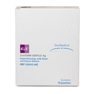 ZeniFOAM Ag GENTLE PU Fm Non-Border Dressing 4x5 Strl Rctngl Slcn Adh NAdh Tn LF