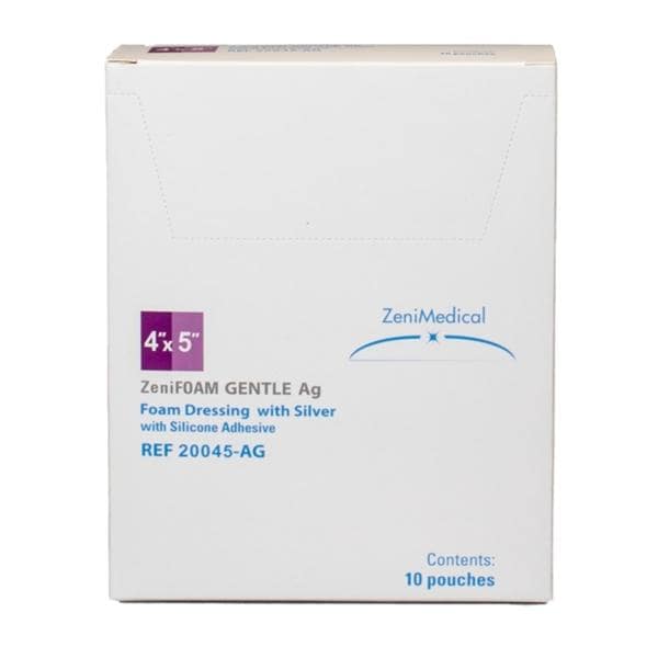 ZeniFOAM Ag GENTLE PU Fm Non-Border Dressing 4x5 Strl Rctngl Slcn Adh NAdh Tn LF