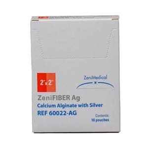 ZeniFIBER Ag Calcium Alginate Wound Dressing 2x2" Sterile Square White