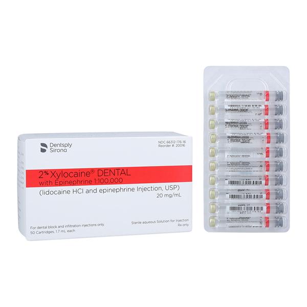 Xylocaine Lidocaine HCl 2% Epinephrine 1:100,000 1.7 mL 50/Bx, 20 BX/CA