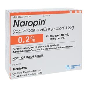 Naropin Injection 0.2% 2mg/mL Preservative Free Ampule 10mL 5/Pk