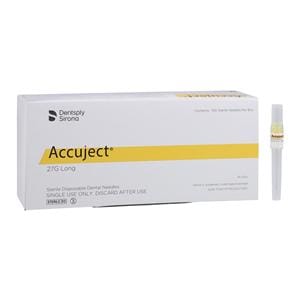 Accuject Needle Plastic Hub 27 Gauge Long Yellow 100/Bx, 10 BX/CA