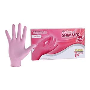 Alasta Shimmer Nitrile Exam Gloves Medium Pink Non-Sterile, 10 BX/CA