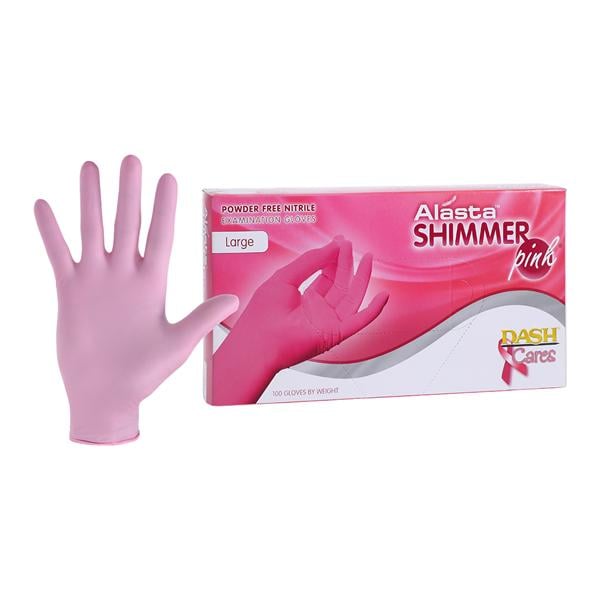 Alasta Shimmer Nitrile Exam Gloves Large Pink Non-Sterile, 10 BX/CA