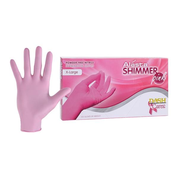 Alasta Shimmer Nitrile Exam Gloves X-Large Pink Non-Sterile, 10 BX/CA