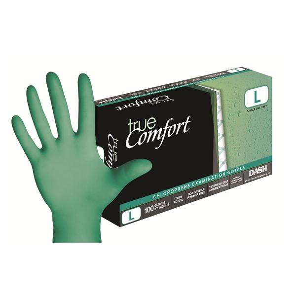 True Comfort Chloroprene Exam Gloves Large Green Non-Sterile, 10 BX/CA