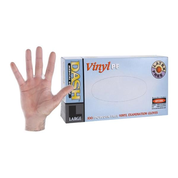 Dash Vinyl Vinyl Exam Gloves Large Clear Non-Sterile, 10 BX/CA