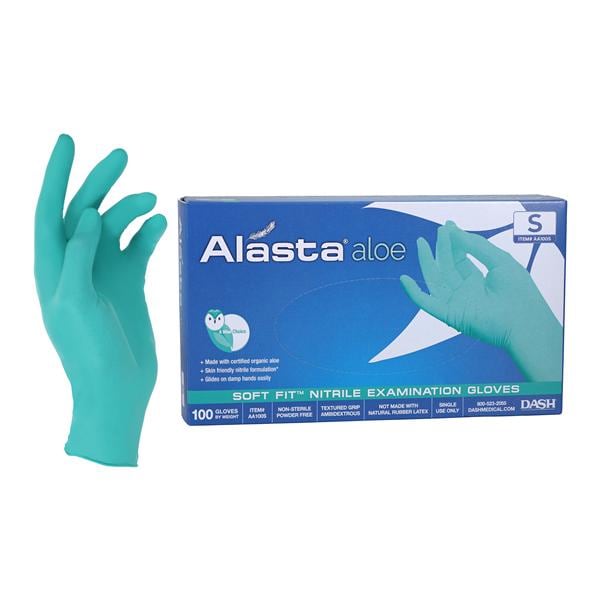 Alasta Aloe Nitrile Exam Gloves Small Green Non-Sterile, 10 BX/CA