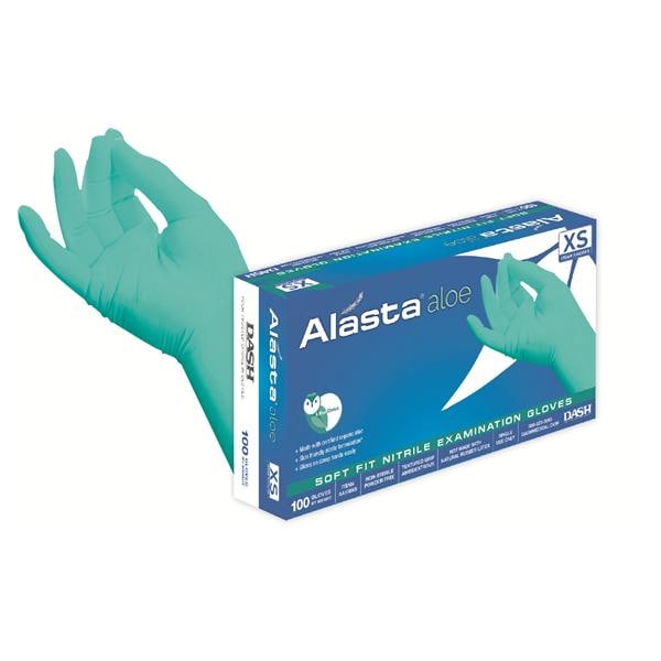 Alasta Aloe Nitrile Exam Gloves X-Small Green Non-Sterile, 10 BX/CA