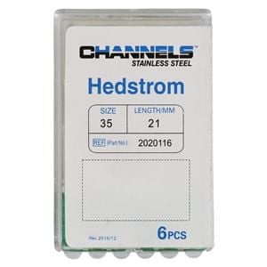 Channels Hand Hedstrom Files 21 mm Size 35 Stainless Steel Green 6/Pk