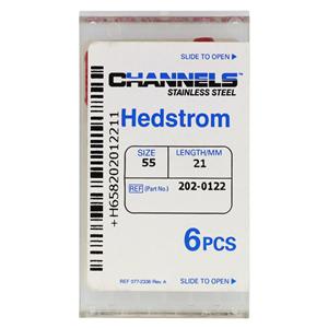 Channels Hand Hedstrom Files 21 mm Size 55 Stainless Steel Red 6/Pk