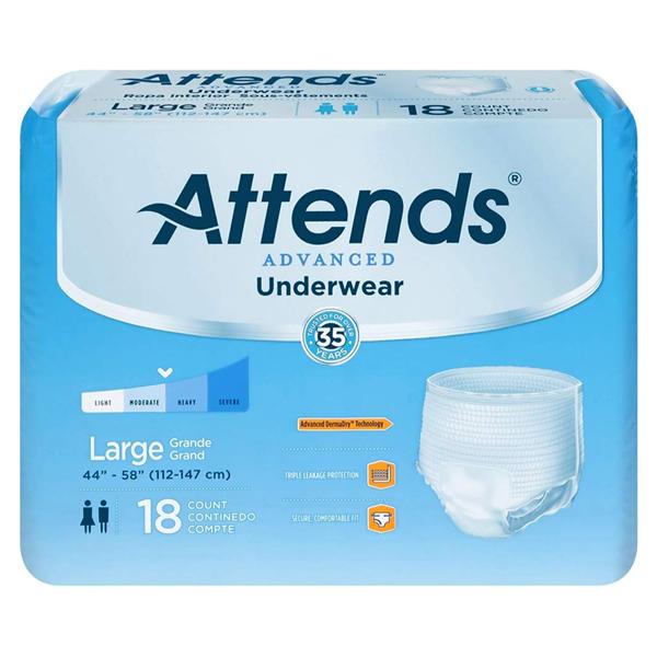 Attends Incontinence Underwear Unisex 44-58" Super Plus White 4x18/Ca