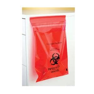 Biohazard Bag 2mil 6x6" Red Adhesive Strip Closure Plastic 200/Bx