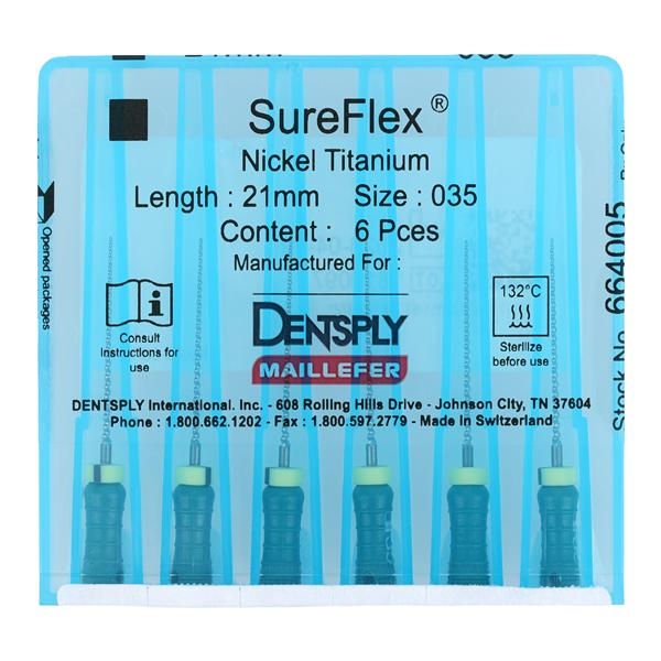 SureFlex Hand File 21 mm Size 35 Nickel Titanium Green 6/Bx