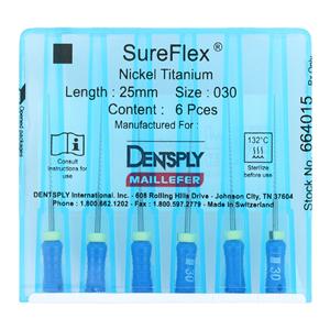 SureFlex Hand File 25 mm Size 30 Nickel Titanium Blue 6/Bx