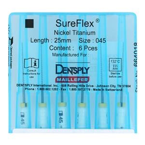 SureFlex Hand File 25 mm Size 45 Nickel Titanium White 6/Bx