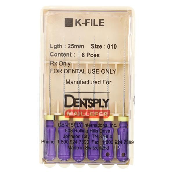 Hand K-File 25 mm Size 10 Stainless Steel Purple 6/Pk