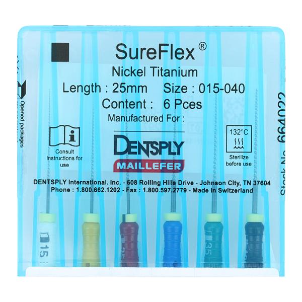 SureFlex Hand File 25 mm Size 15-40 Nickel Titanium Assorted 6/Bx