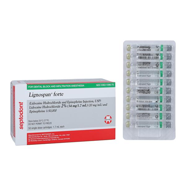 Lignospan Forte Lidocaine 2% Epinephrine 1:50,000 1.7 mL 50/Bx, 20 BX/CA