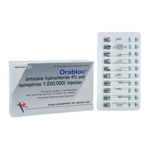 Orabloc Articaine HCl 4% Epinephrine 1:200,000 1.8 mL 50/Bx, 20 EA/CA