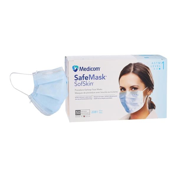 SafeMask Sofskin Mask ASTM Level 1 Blue 50/Bx