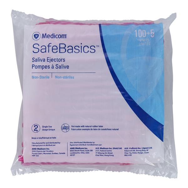 SafeBasics Saliva Ejectors Pink Pink Tip 105/Bg, 10 BG/CA