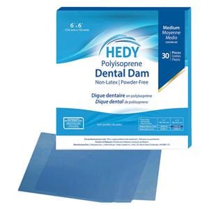 Hedy Polyisoprene Dental Dam Latex-Free Rubber Dam 6 in x 6 in Hvy Ga Bl 30/Bx