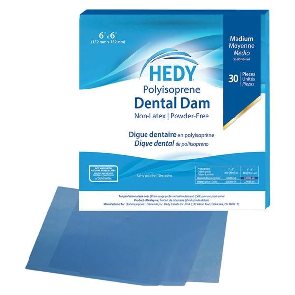 Hedy Polyisoprene Dental Dam Latex-Free Rubber Dam 6 in x 6 in Hvy Ga Bl 30/Bx