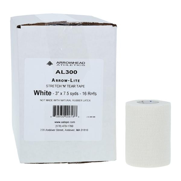 Arrow-Lite Athletic Tape Poly Blend Fabric/Elastic 3"x7.5yd White NS 16/Ca