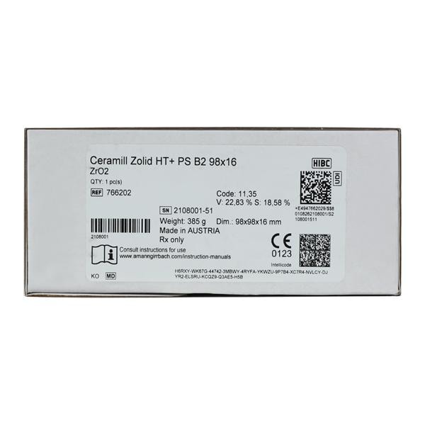 Ceramill Zolid HT+ Zirconia Disc B2 98x16 Ea