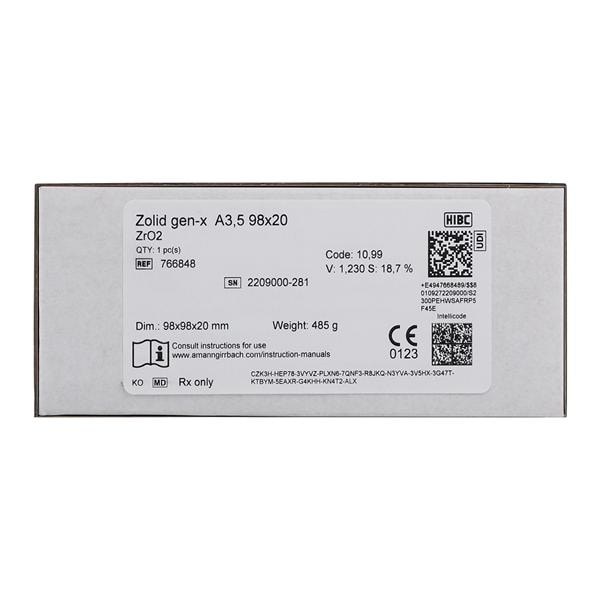 Zolid Gen-X Zirconia Disc A3.5 98x20 Ea