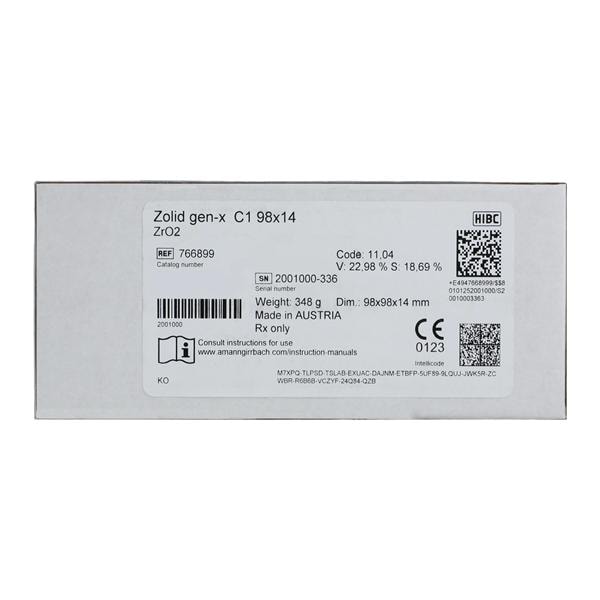 Zolid Gen-X Zirconia Disc C1 98x14 Ea