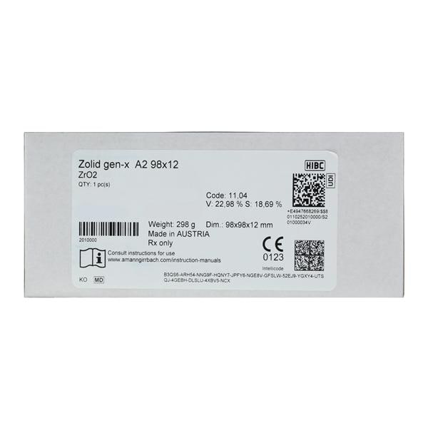 Zolid Gen-X Zirconia Disc A2 98x12 Ea