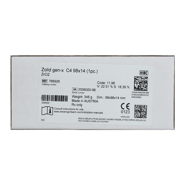 Zolid Gen-X Zirconia Disc C4 98x14 Ea