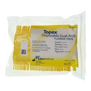 Topex Dual Arch Fluoride Trays Foam Small W/ Lckng Hndls Yellow Disposable 50/Pk