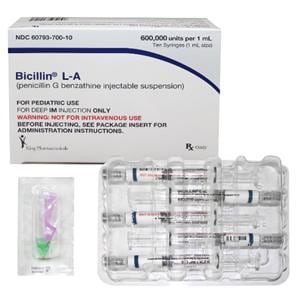 Bicillin L-A Injection 600KU Pediatric Prefilled Syringe 1mL 10/Package