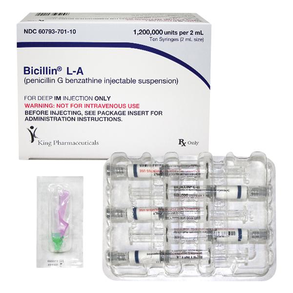 Bicillin L-A Injection 1.2MU Adult Prefilled Syringe 2mL 10/Package