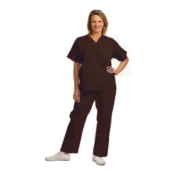 Scrub Shirt 1 Pocket X-Long Cap Short Sleeves Small Chocolate Unisex Ea